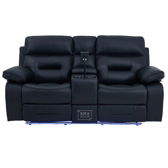 2 Seater Smart Tech Electric Recliner Cinema Sofa | Black Real Leather | Sicily