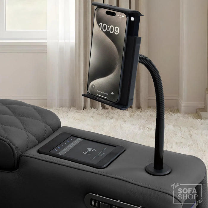 2 Seater Smart Tech Electric Recliner Cinema Sofa | Luxury Theatre Seating | Grey Real Leather | Assisi