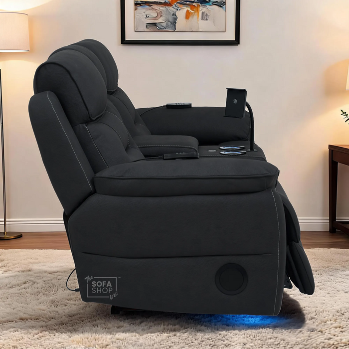 2 Seater Smart Tech Electric Recliner Cinema Sofa | Charcoal Grey Fabric | Florence