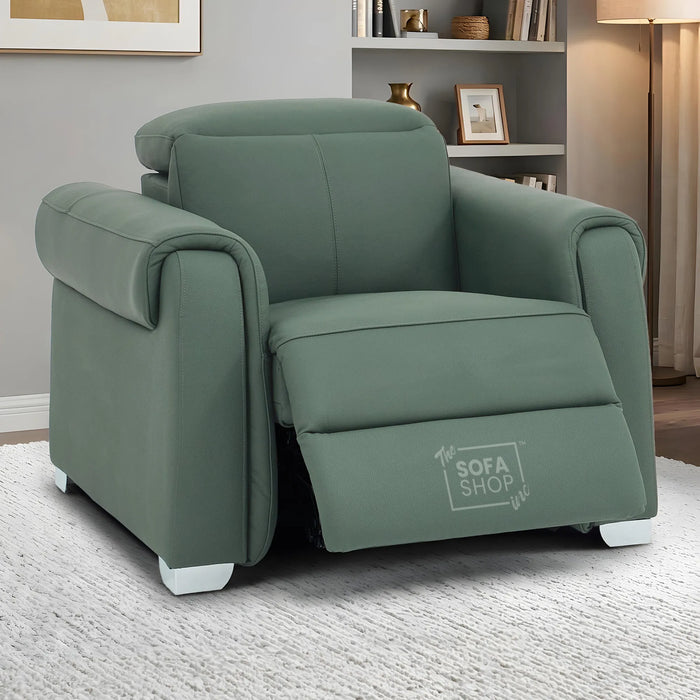 1 Seater Electric Recliner Chair | Green Real Leather | Turin