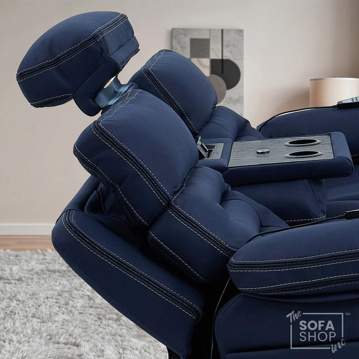 3 Seater Smart Tech Electric Recliner Cinema Sofa | Blue Fabric | Tuscany