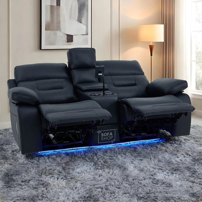 2 Seater Smart Tech Electric Recliner Cinema Sofa | Black Real Leather | Sicily