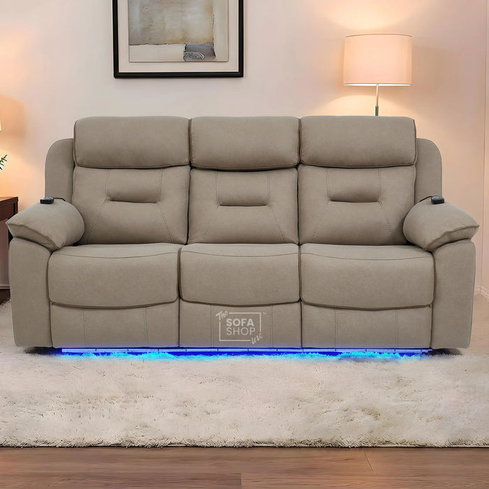 2 Piece Smart Tech Electric Recliner Cinema Sofa Set | Beige Fabric Sofa Suite | Florence