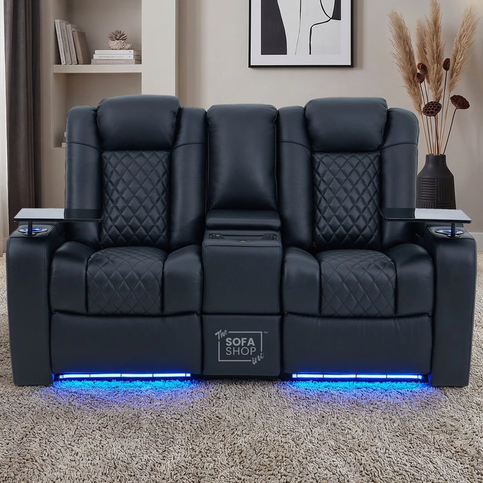 2 Seater Smart Tech Electric Recliner Cinema Sofa | Luxury Theatre Seating | Black Real Leather | Milano