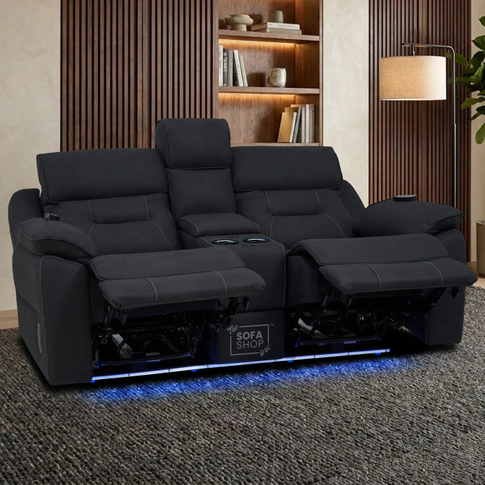 2 Seater Smart Tech Electric Recliner Cinema Sofa | Charcoal Grey Fabric | Florence