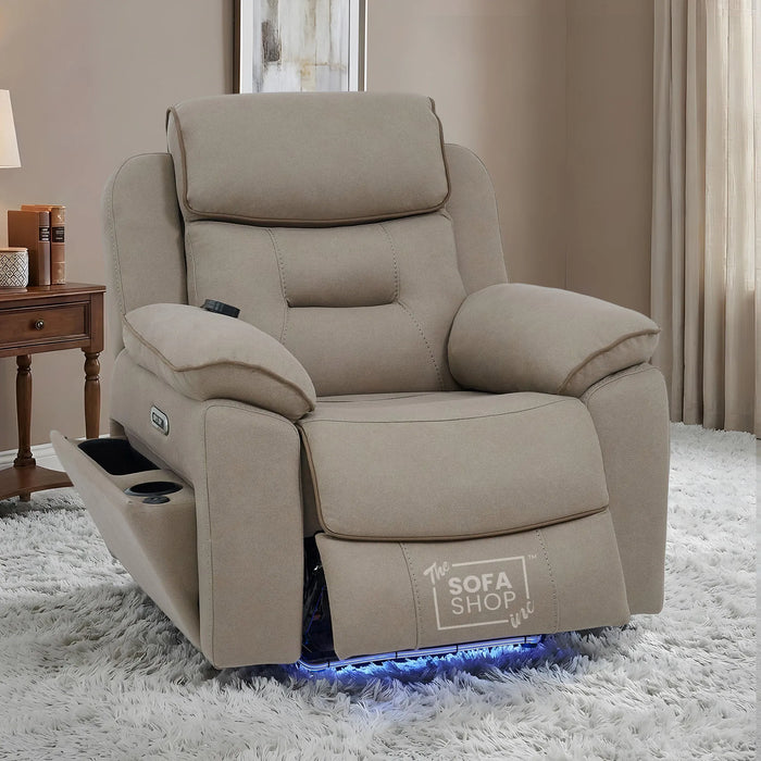 2 Piece Smart Tech Electric Recliner Cinema Sofa Set | Beige Fabric Sofa Suite | Florence