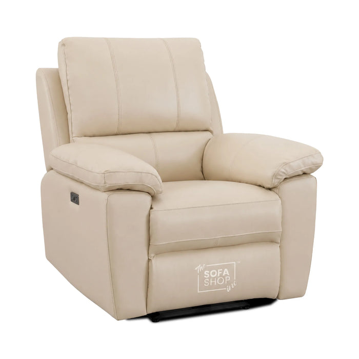 2 Piece Electric Recliner Sofa Set | Cream Real Leather Sofa Suite | Trento