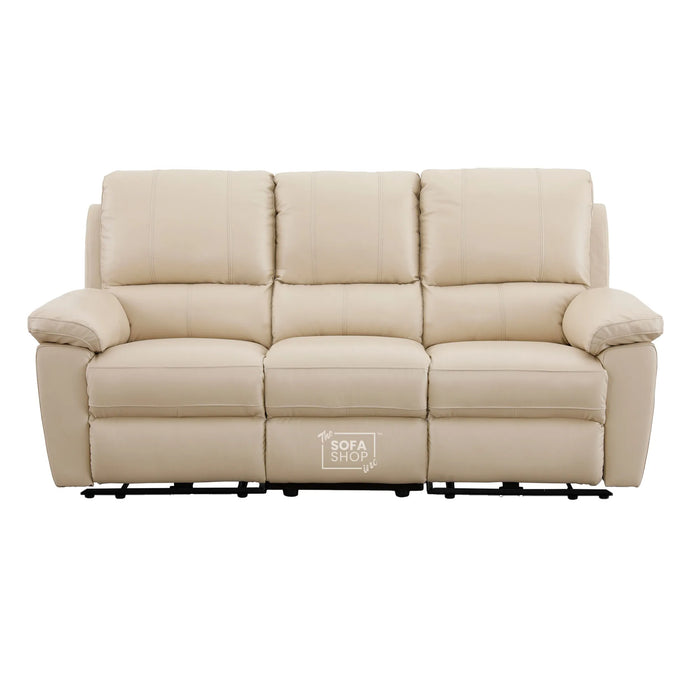 2 Piece Electric Recliner Sofa Set | Cream Real Leather Sofa Suite | Trento