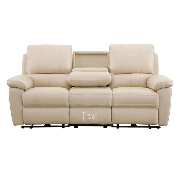 2 Piece Electric Recliner Sofa Set | Cream Real Leather Sofa Suite | Trento