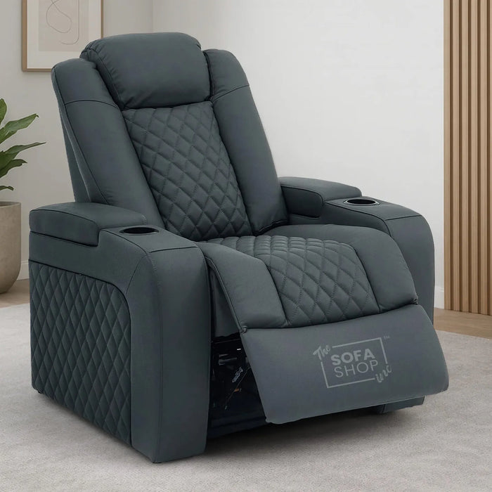 1 Seater Smart Tech Electric Recliner Cinema Chair | Luxury Theatre Seating |Grey Real Leather | Milano