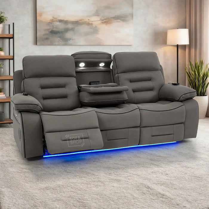 3 Seater Smart Tech Electric Recliner Cinema Sofa | Graphite Grey Fabric | Tuscany
