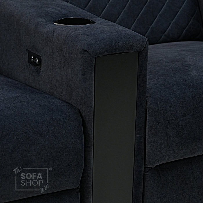 3 Seater Smart Tech Electric Recliner Cinema Sofa | Luxury Theatre Seating | Blue Real Leather | Solero