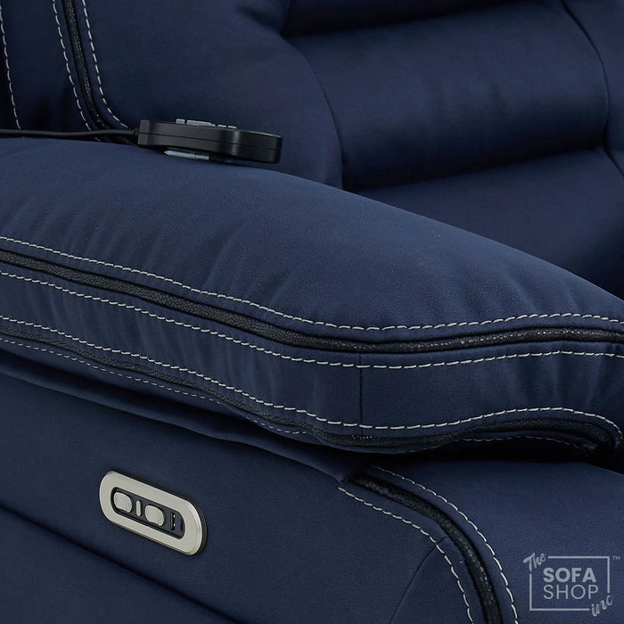 3 Seater Smart Tech Electric Recliner Cinema Sofa | Blue Fabric | Tuscany