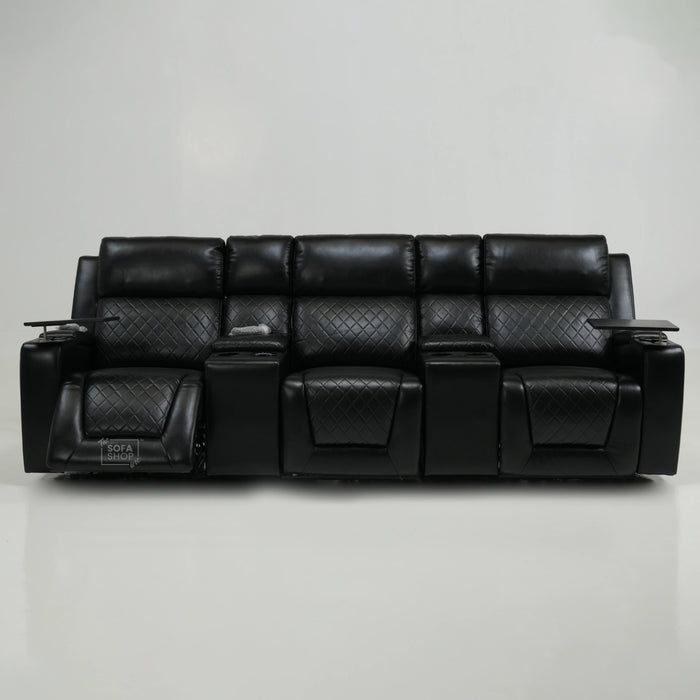 3 Seater Black Leather Electric Recliner Cinema Sofa | Massage, Power Headrests | Ex Display | Venice