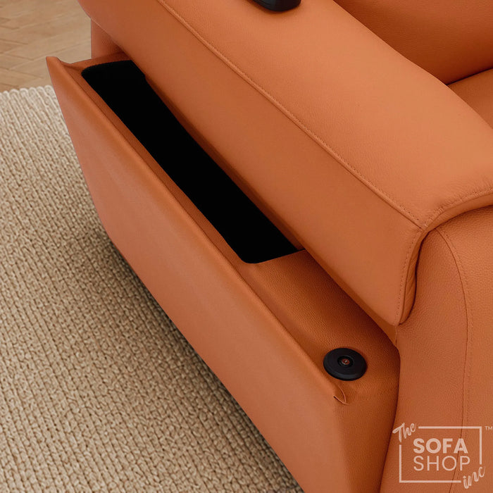 3 Seater Electric Recliner Sofa | Orange Real Leather | Turin
