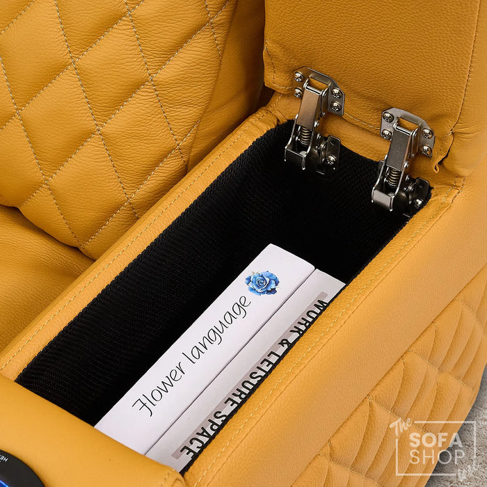 1 Seater Smart Tech Electric Recliner Cinema Chair | Luxury Theatre Seating | Mustard Yellow Real Leather | Vicenza