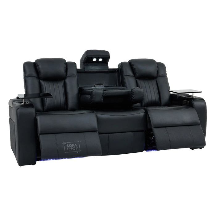 3 Seater Smart Tech Electric Recliner Cinema Sofa | Black Real Leather | Capri