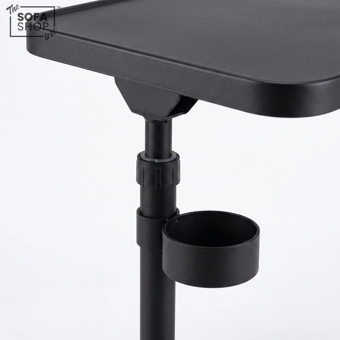 Adjustable C-Shaped Sofa Side Table | Tilting Top + Cup Holder | Portland