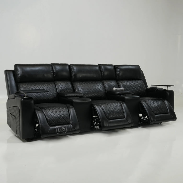 3 Seater Black Leather Electric Recliner Cinema Sofa | Massage, Power Headrests | Ex Display | Venice