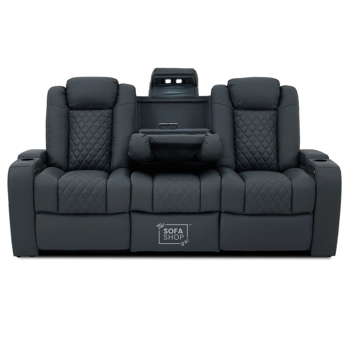 3 Seater Smart Tech Electric Recliner Cinema Sofa | Grey Real Leather | Milano