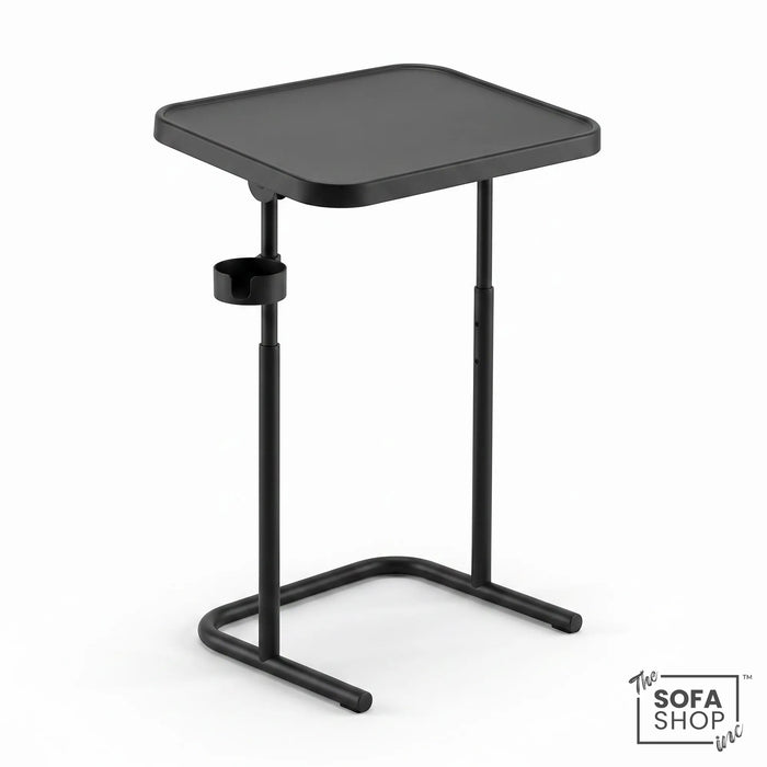Adjustable C-Shaped Sofa Side Table | Tilting Top + Cup Holder | Portland