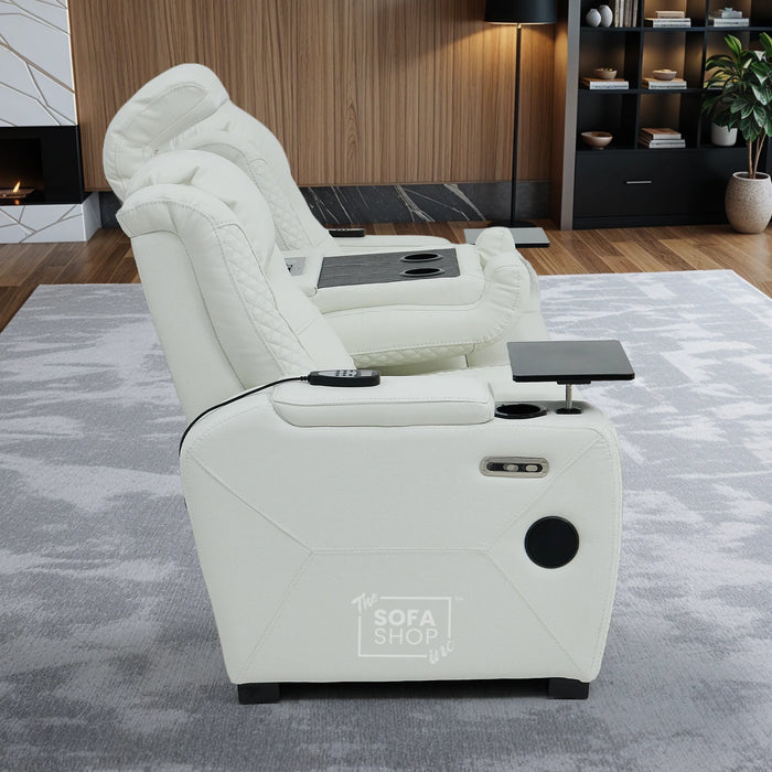 3 Seater Smart Tech Electric Recliner Cinema Sofa | White Real Leather | Napoli