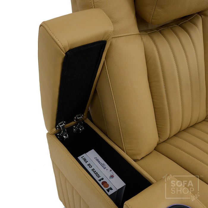 2 Seater Smart Tech Electric Recliner Cinema Sofa | Luxury Theatre Seating | Tan Real Leather | Capri