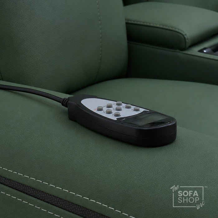 2 Seater Smart Tech Electric Recliner Cinema Sofa | Green Real Leather | Turin