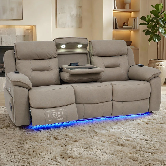 3 Seater Smart Tech Electric Recliner Cinema Sofa | Beige Fabric | Florence