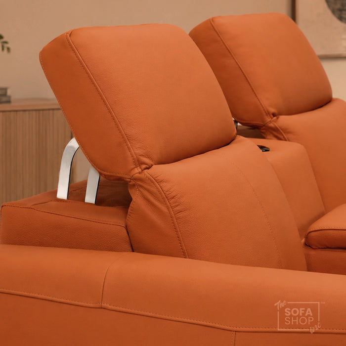 2 Seater Electric Recliner Sofa | Orange Real Leather | Toro