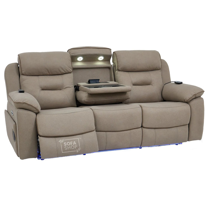 2 Piece Smart Tech Electric Recliner Cinema Sofa Set | Beige Fabric Sofa Suite | Florence