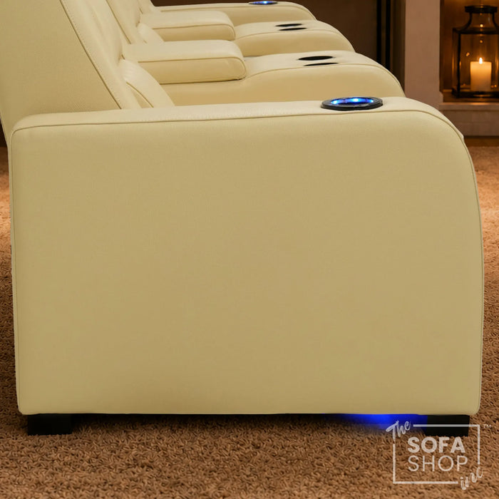 3 Seater Smart Tech Electric Recliner Cinema Sofa | Cream Real Leather | Roma