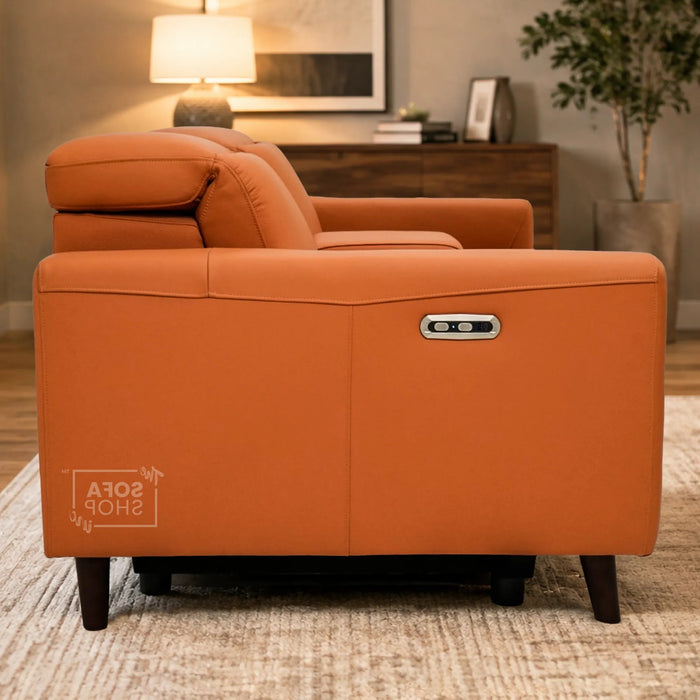 2 Seater Electric Recliner Sofa | Orange Real Leather | Toro