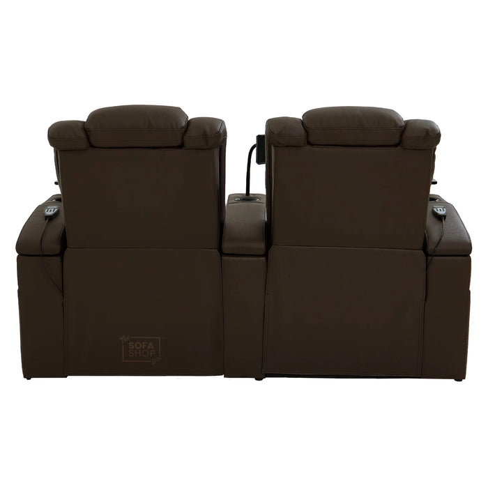 2 Seater Smart Tech Electric Recliner Cinema Sofa | Luxury Theatre Seating | Brown Real Leather | Capri