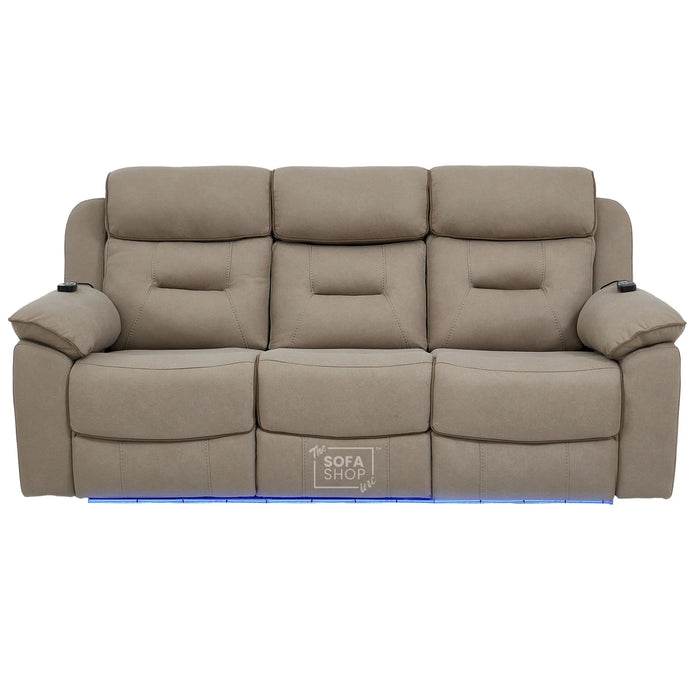 2 Piece Smart Tech Electric Recliner Cinema Sofa Set | Beige Fabric Sofa Suite | Florence
