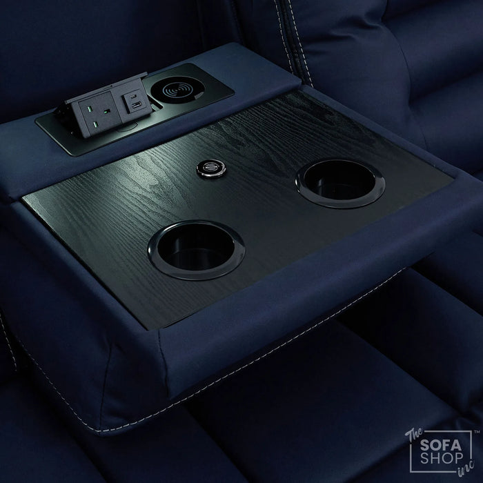 3 Seater Smart Tech Electric Recliner Cinema Sofa | Blue Fabric | Tuscany