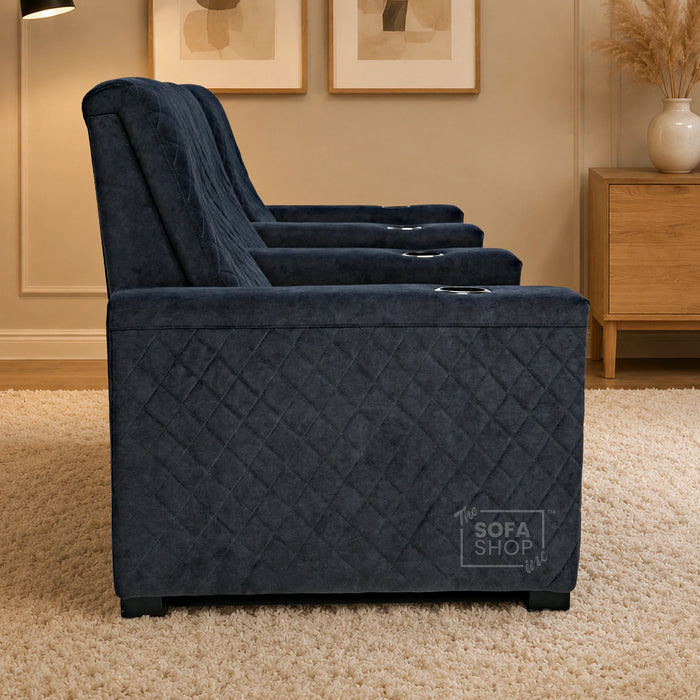 3 Seater Smart Tech Electric Recliner Cinema Sofa | Luxury Theatre Seating | Blue Real Leather | Solero
