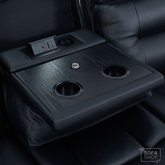 3 Seater Smart Tech Electric Recliner Cinema Sofa | Black Real Leather | Sicily