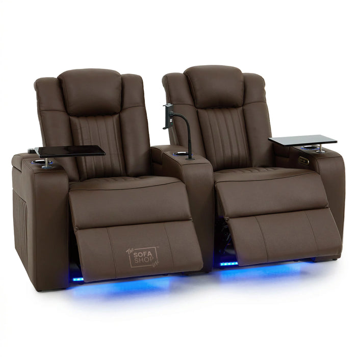 2 Seater Smart Tech Electric Recliner Cinema Sofa | Luxury Theatre Seating | Brown Real Leather | Capri