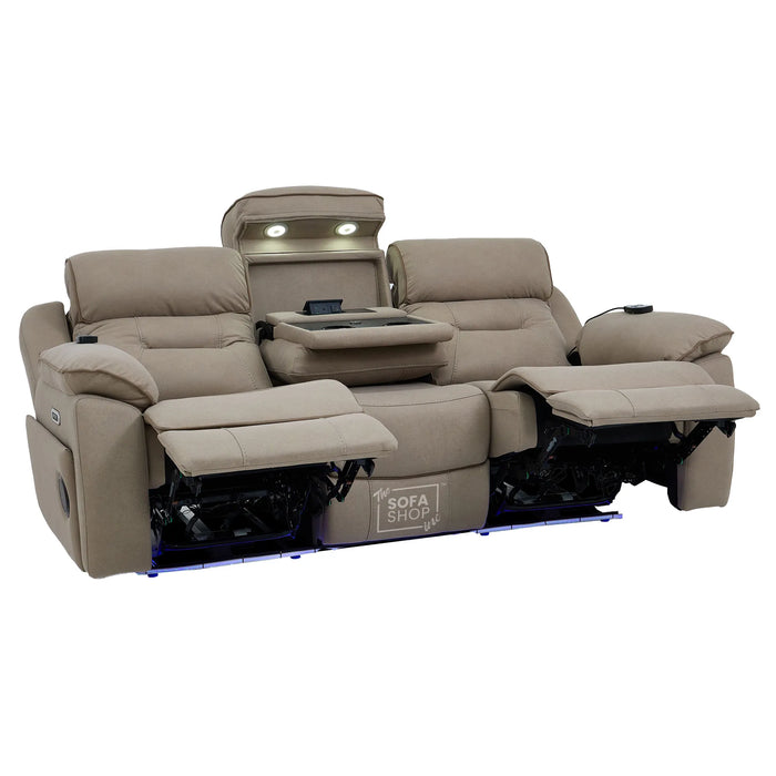 2 Piece Smart Tech Electric Recliner Cinema Sofa Set | Beige Fabric Sofa Suite | Florence