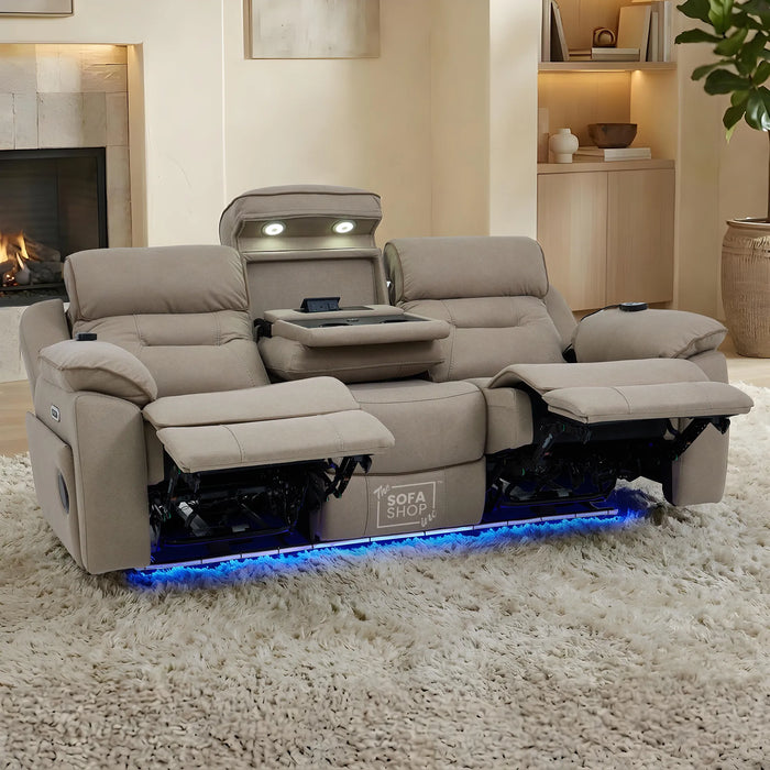 3 Seater Smart Tech Electric Recliner Cinema Sofa | Beige Fabric | Florence