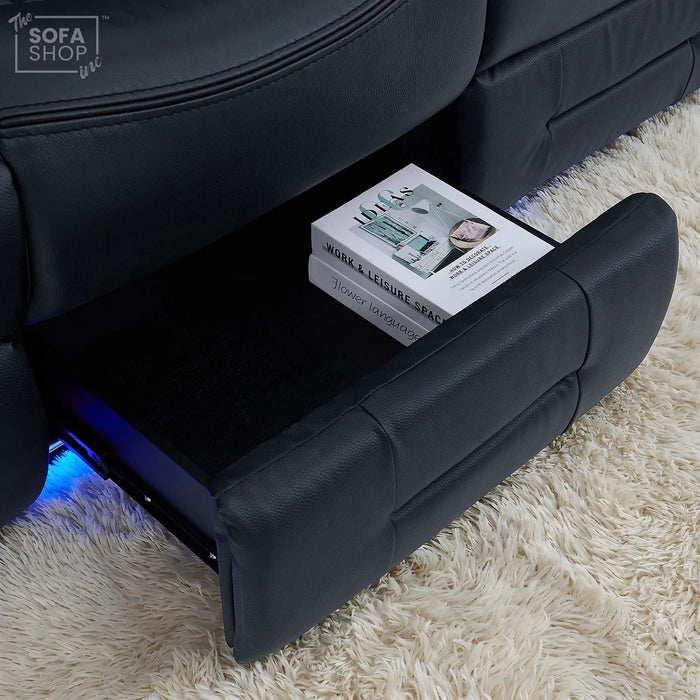 3 Seater Smart Tech Electric Recliner Cinema Sofa | Black Real Leather | Sicily