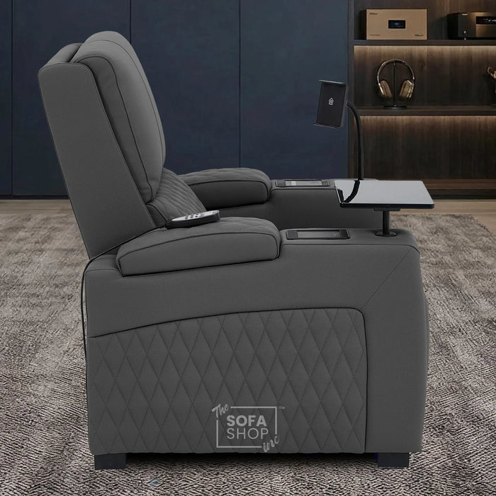 1 Seater Smart Tech Electric Recliner Cinema Chair | Luxury Theatre Seating | Grey Real Leather | Assisi