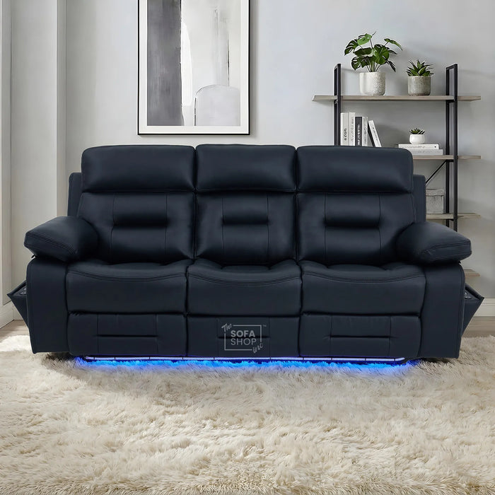 3 Seater Smart Tech Electric Recliner Cinema Sofa | Black Real Leather | Sicily