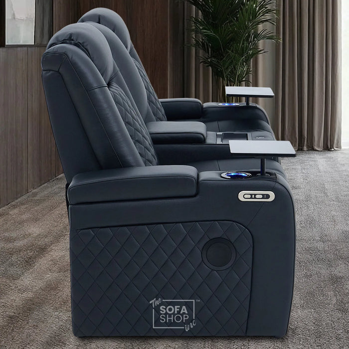 2 Seater Smart Tech Electric Recliner Cinema Sofa | Luxury Theatre Seating | Black Real Leather | Milano