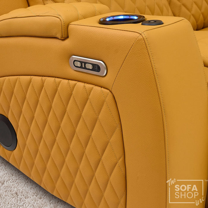 3 Seater Smart Tech Electric Recliner Cinema Sofa | Mustard Yellow Real Leather | Vicenza