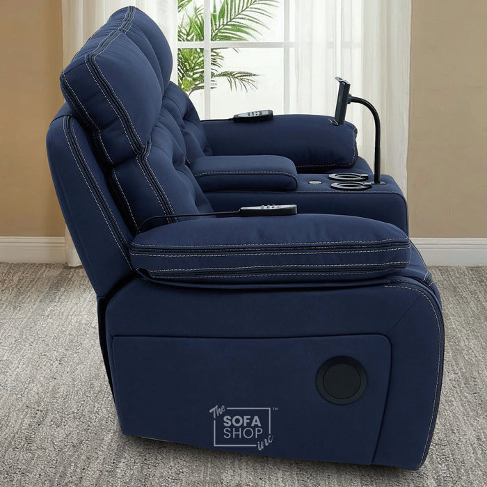 2 Seater Smart Tech Electric Recliner Cinema Sofa | Blue Fabric | Tuscany