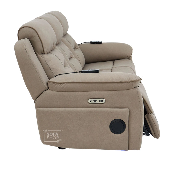 2 Piece Smart Tech Electric Recliner Cinema Sofa Set | Beige Fabric Sofa Suite | Florence