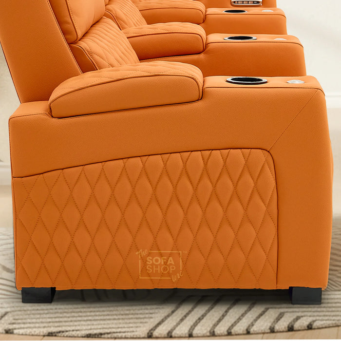3 Seater Smart Tech Electric Recliner Cinema Sofa | Luxury Theatre Seating | Orange Real Leather | Assisi