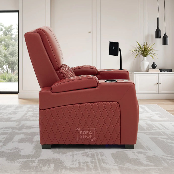 1 Seater Smart Tech Electric Recliner Cinema Chair | Luxury Theatre Seating | Red Real Leather | Assisi
